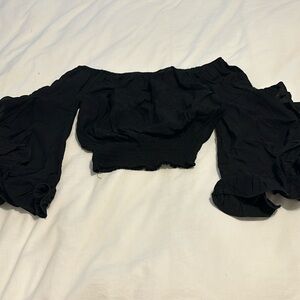 Black off the shoulder ruffle sleeve top